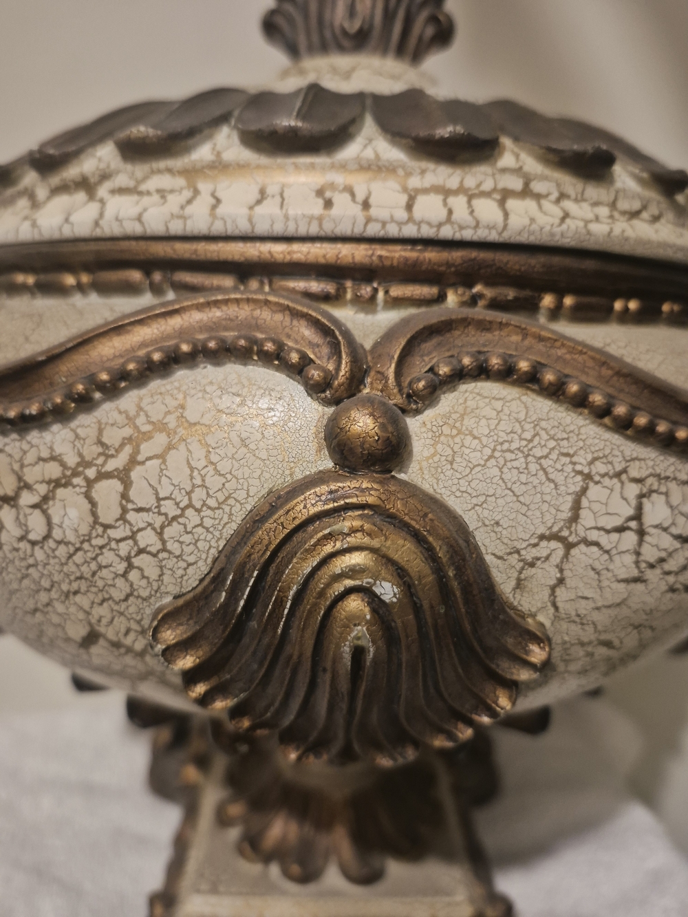 Ornate Decorative Covered Urn in Cream and Gold - Picture 2 of 8